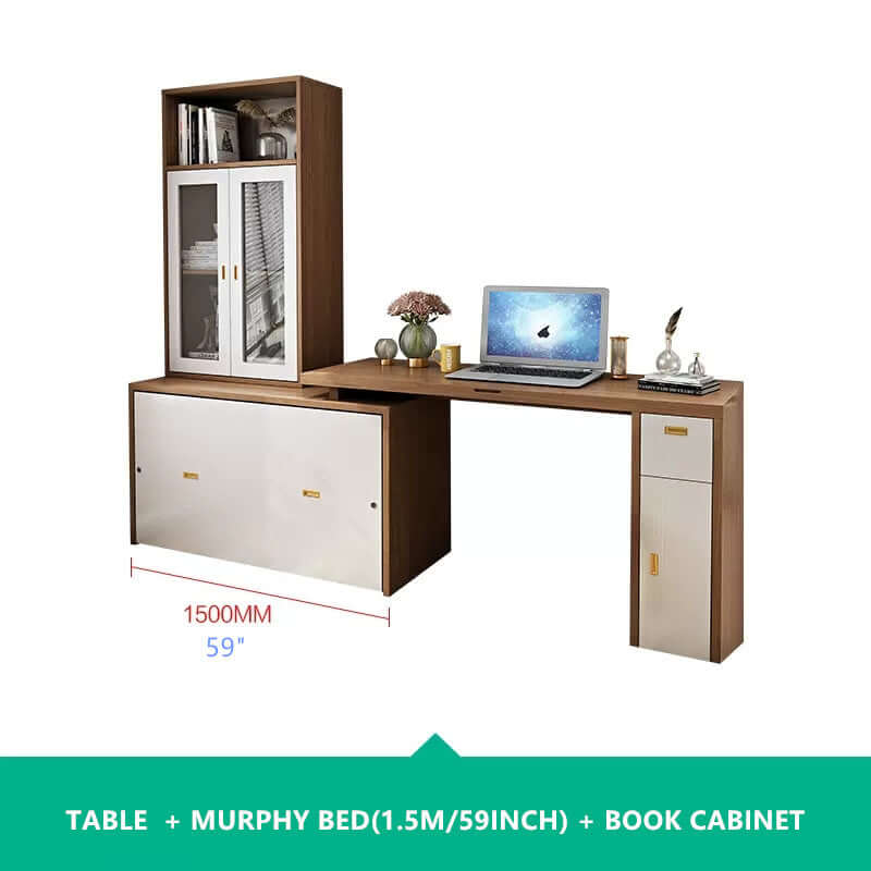 Natural Murphy Bed with Desk & Wall Shelf, 1.5M