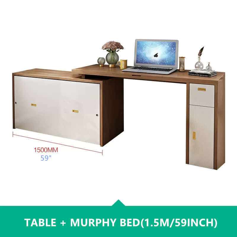 Natural Murphy Bed with Desk & Wall Shelf, 1.5M