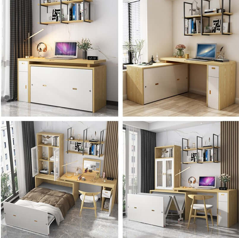 Natural Murphy Bed with Desk & Wall Shelf, 1.5M Main Product Image Hauptbild