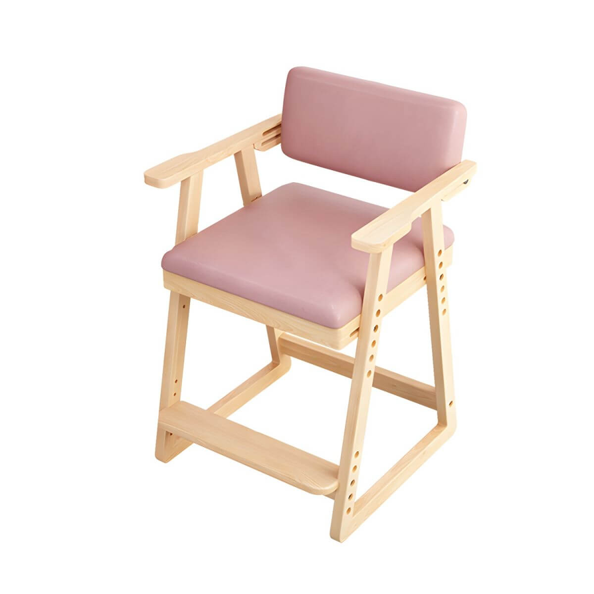 Natural/Pink Upholstered Chair with Wooden Frame for Kids