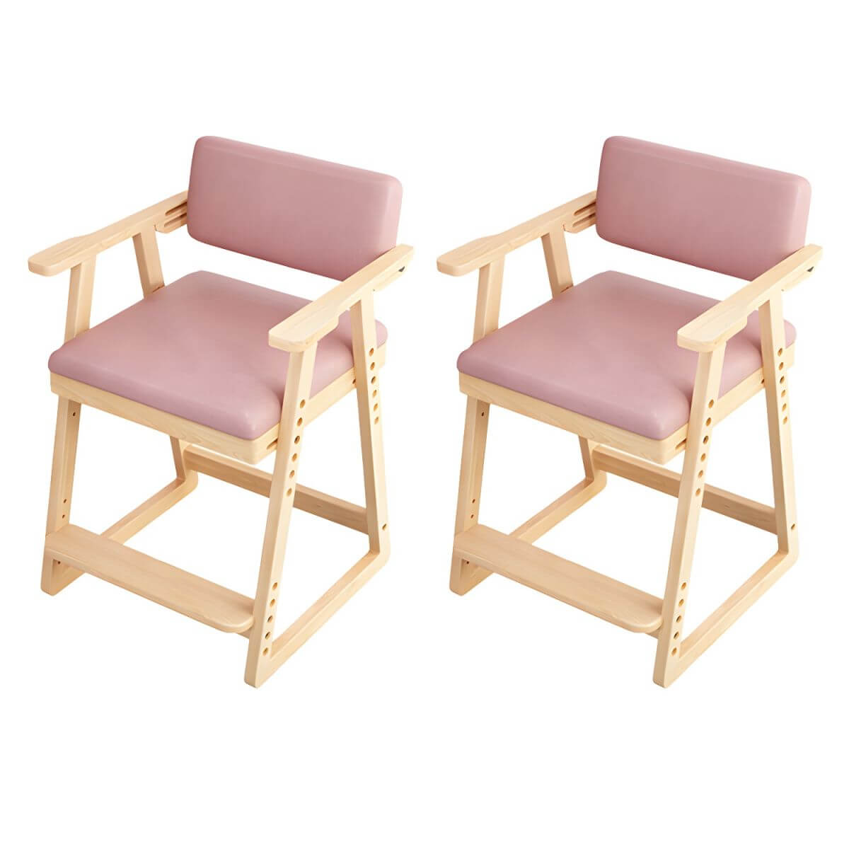 Natural/Pink Upholstered Chair with Wooden Frame for Kids