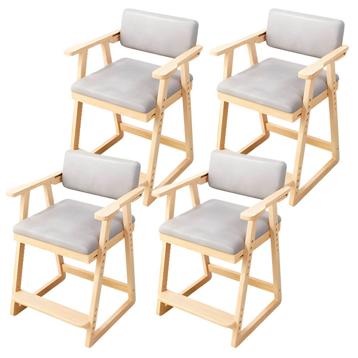 Natural/Pink Upholstered Chair with Wooden Frame for Kids