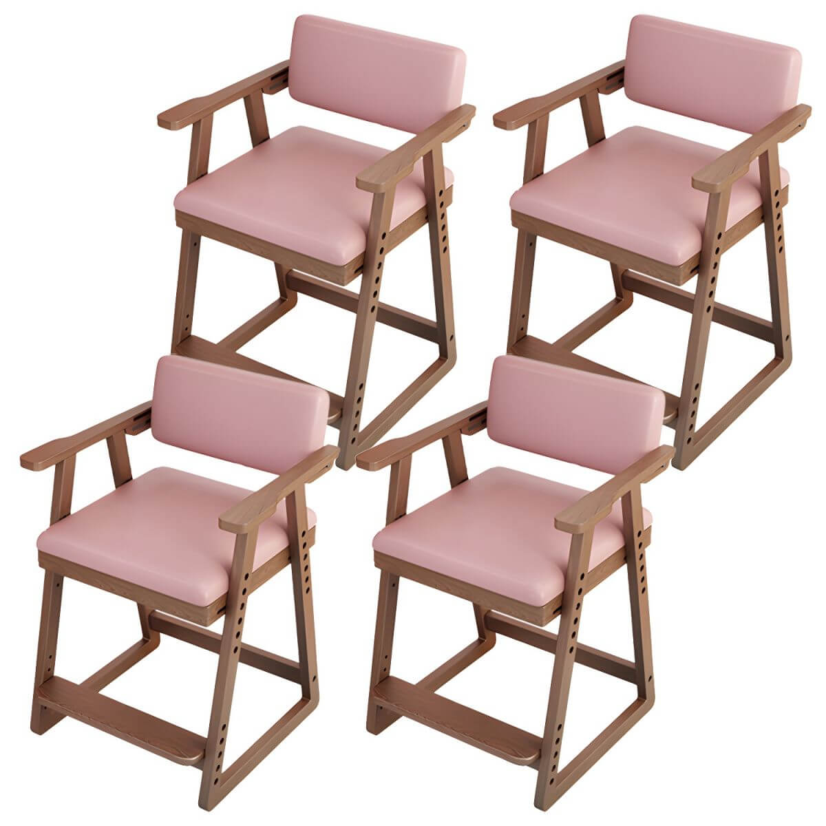 Natural/Pink Upholstered Chair with Wooden Frame for Kids
