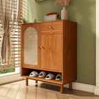 Natural Rattan Pinewood Shoe Cabinet With Adjustable Shelves