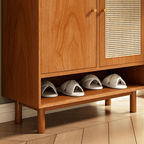 Natural Rattan Pinewood Shoe Cabinet With Adjustable Shelves