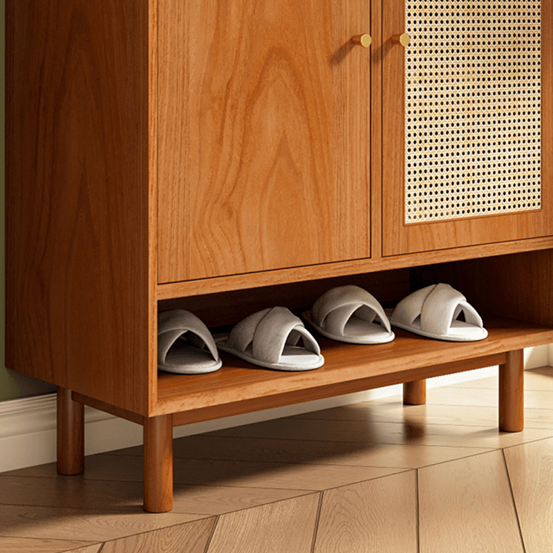 Natural Rattan Pinewood Shoe Cabinet With Adjustable Shelves