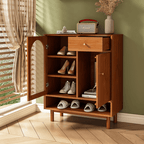 Natural Rattan Pinewood Shoe Cabinet With Adjustable Shelves