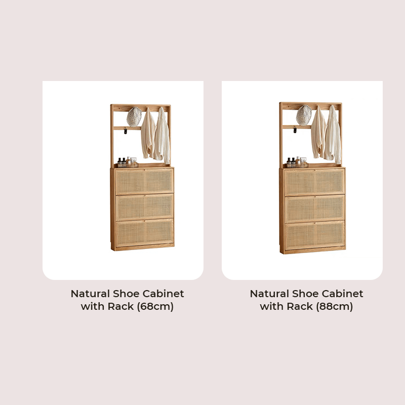 Natural Rattan Wooden 3-Tier Shoe Rack Cabinet Series