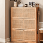 Natural Rattan Wooden 3-Tier Shoe Rack Cabinet Series