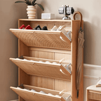 Natural Rattan Wooden 3-Tier Shoe Rack Cabinet Series