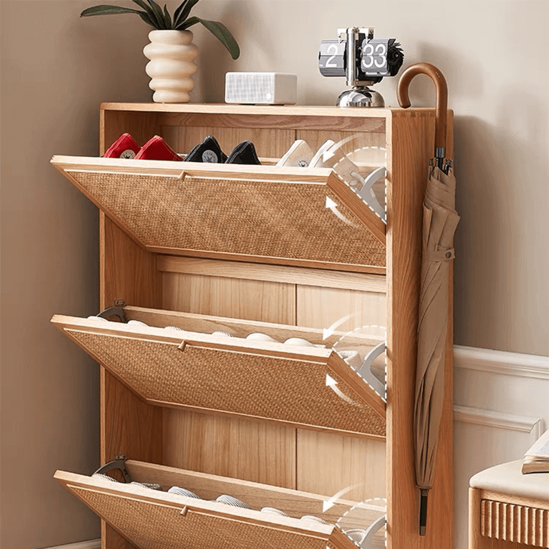 Natural Rattan Wooden 3-Tier Shoe Rack Cabinet Series