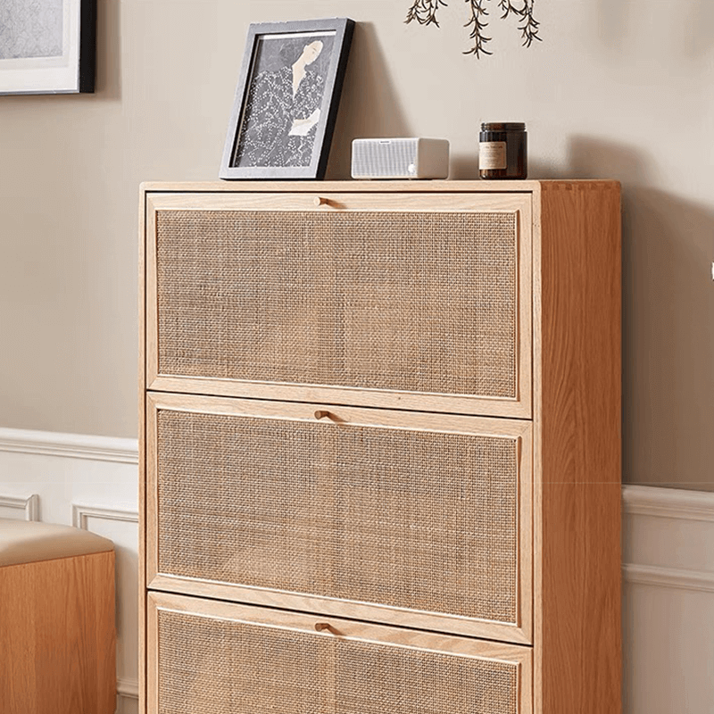 Natural Rattan Wooden 3-Tier Shoe Rack Cabinet Series
