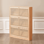 Natural Rattan Wooden 3-Tier Shoe Rack Cabinet Series