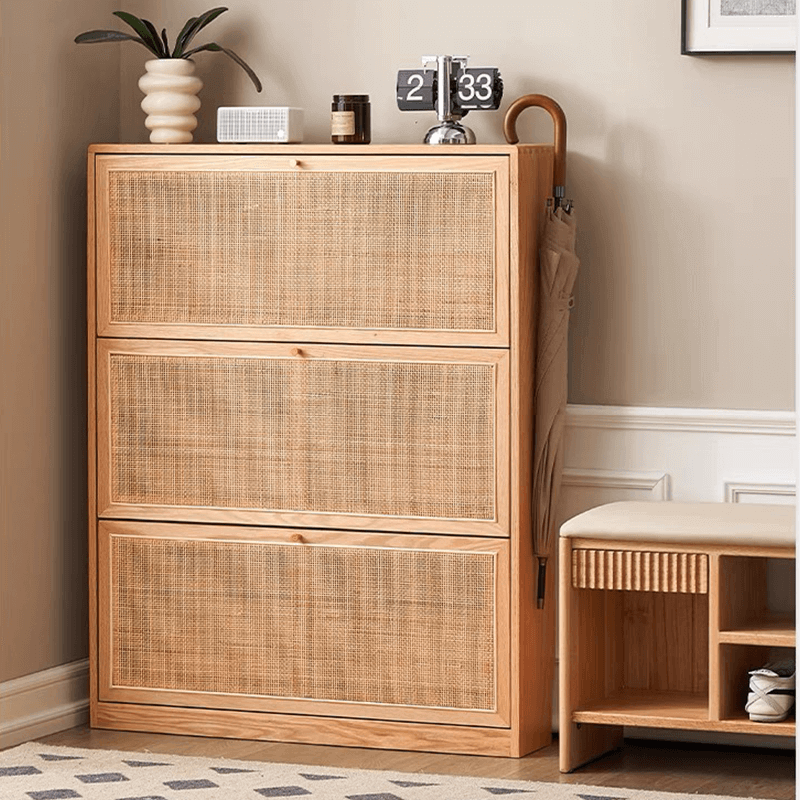 Natural Rattan Wooden 3-Tier Shoe Rack Cabinet Series Main Product Image Main image