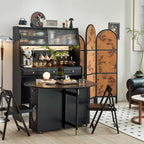 Natural Round Folding Dining Set With Chairs And Cabinet