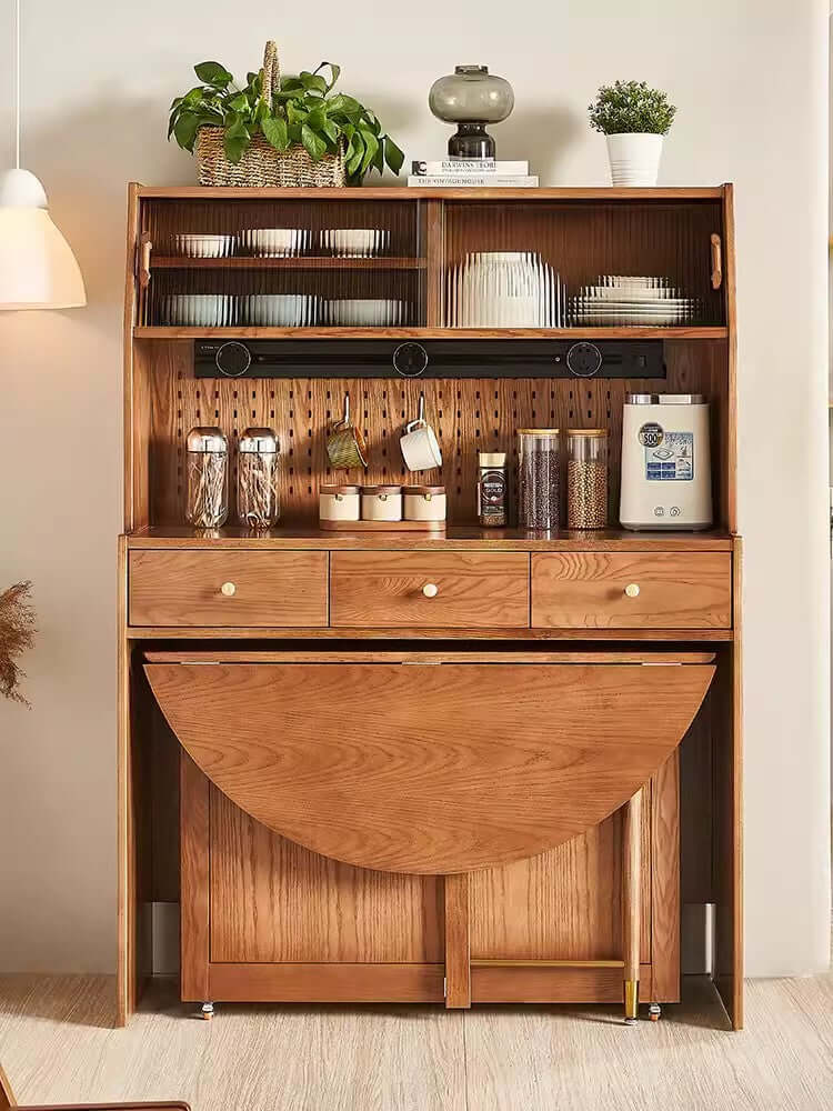 Natural Round Folding Dining Set With Chairs And Cabinet Secondary image