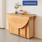 Natural Round Folding Dining Set With Chairs And Cabinet