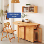 Natural Round Folding Dining Set With Chairs And Cabinet