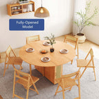 Natural Round Folding Dining Set With Chairs And Cabinet