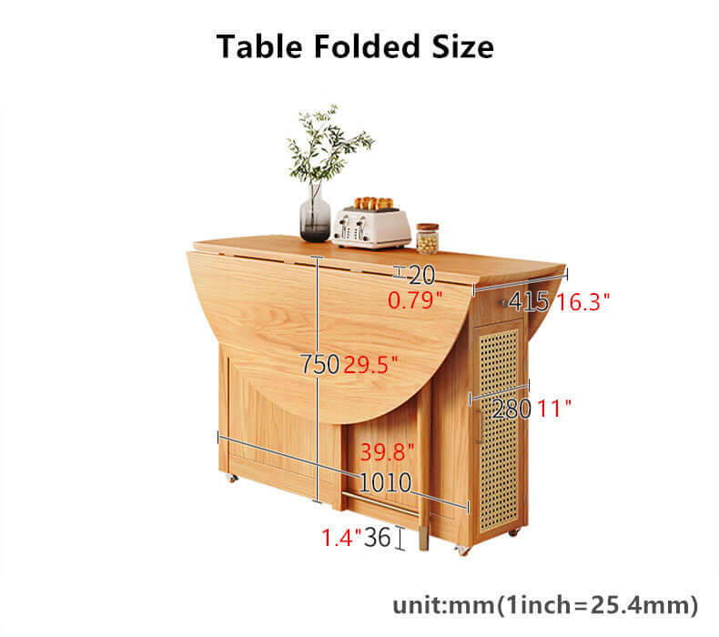 Natural Round Folding Dining Set With Chairs And Cabinet