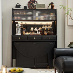 Natural Round Folding Dining Set With Chairs And Cabinet