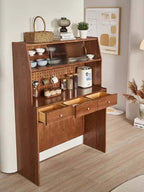 Natural Round Folding Dining Set With Chairs And Cabinet