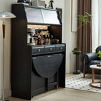 Natural Round Folding Dining Set With Chairs And Cabinet