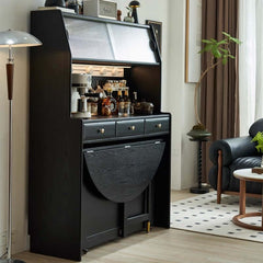 Natural Round Folding Dining Set With Chairs And Cabinet