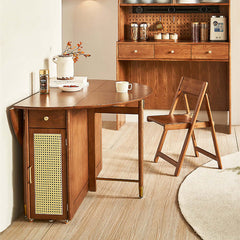 Natural Round Folding Dining Set With Chairs And Cabinet