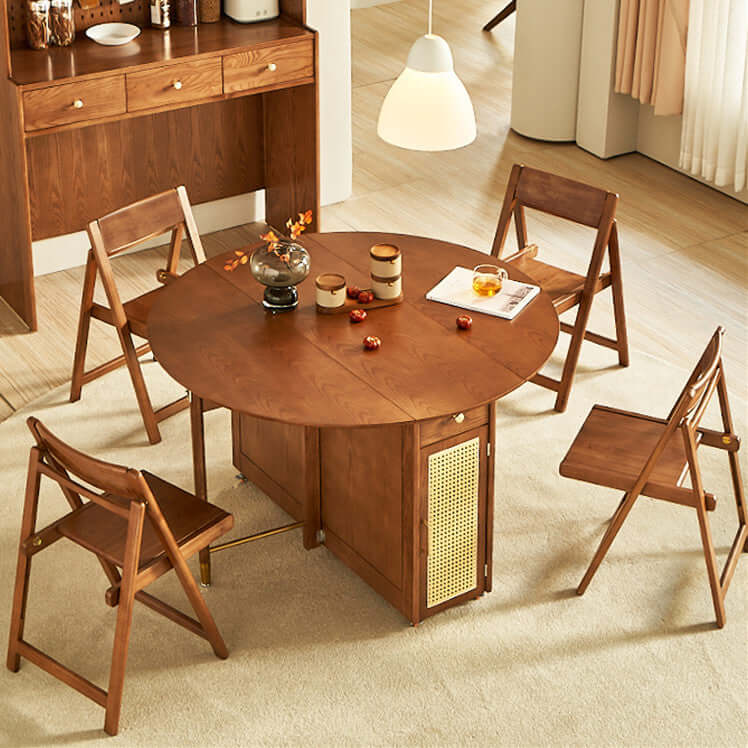 Natural Round Folding Dining Set With Chairs And Cabinet Main image