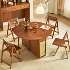 Natural Round Folding Dining Set With Chairs And Cabinet