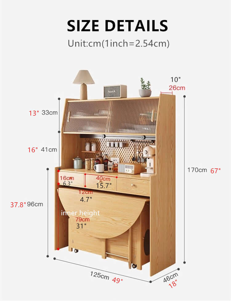 Natural Round Folding Dining Set With Chairs And Cabinet