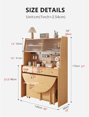 Natural Round Folding Dining Set With Chairs And Cabinet