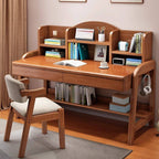 Natural Rubberwood Kids Writing Desk with Hutch and Dual Drawers