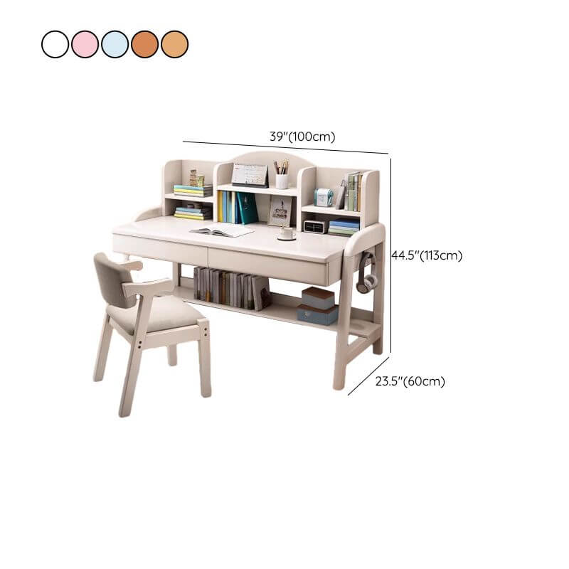 Natural Rubberwood Kids Writing Desk with Hutch and Dual Drawers Dimensions