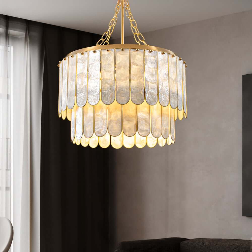 Natural Shell 5-Light 2-Tier Chandelier in Gold