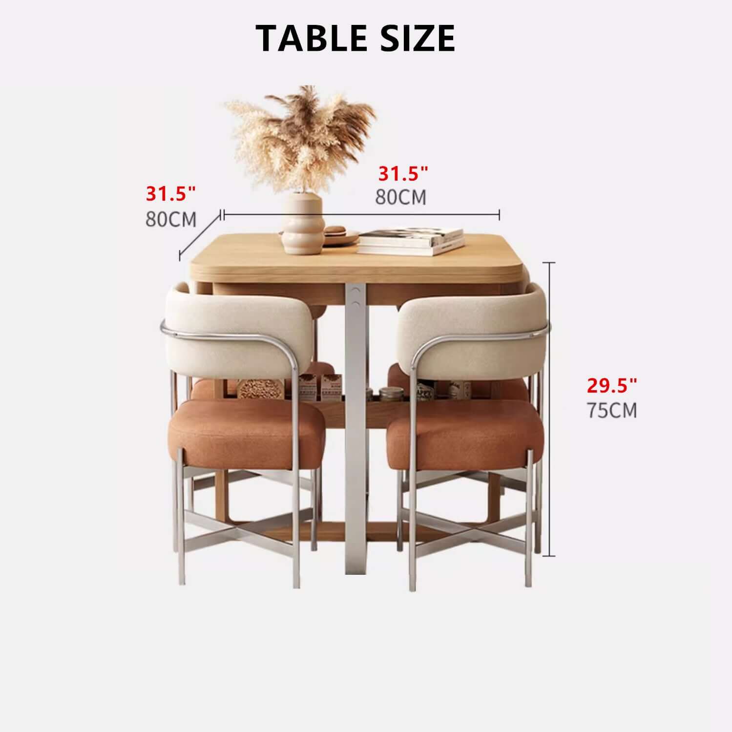 Natural Solid Wood Extendable Dining Table + 4 Chairs