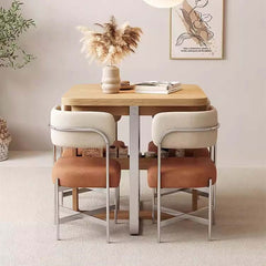 Natural Solid Wood Extendable Dining Table + 4 Chairs