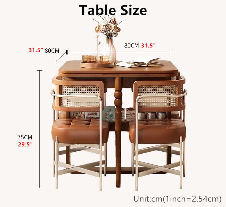 Natural Solid Wood Extendable Dining Table + 4 Chairs