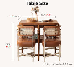 Natural Solid Wood Extendable Dining Table + 4 Chairs