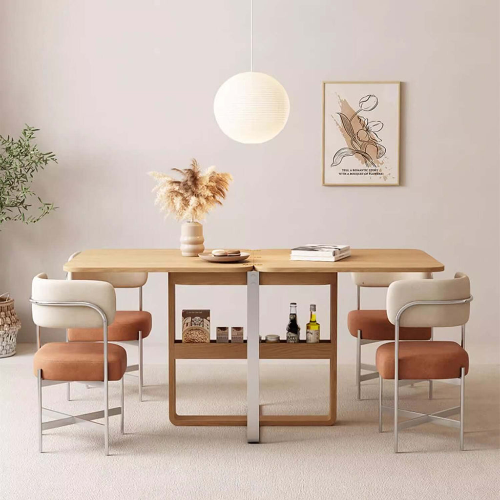 Natural Solid Wood Extendable Dining Table + 4 Chairs