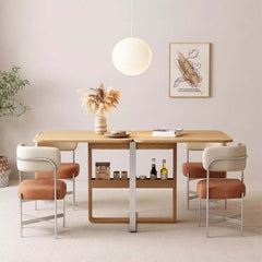 Natural Solid Wood Extendable Dining Table + 4 Chairs