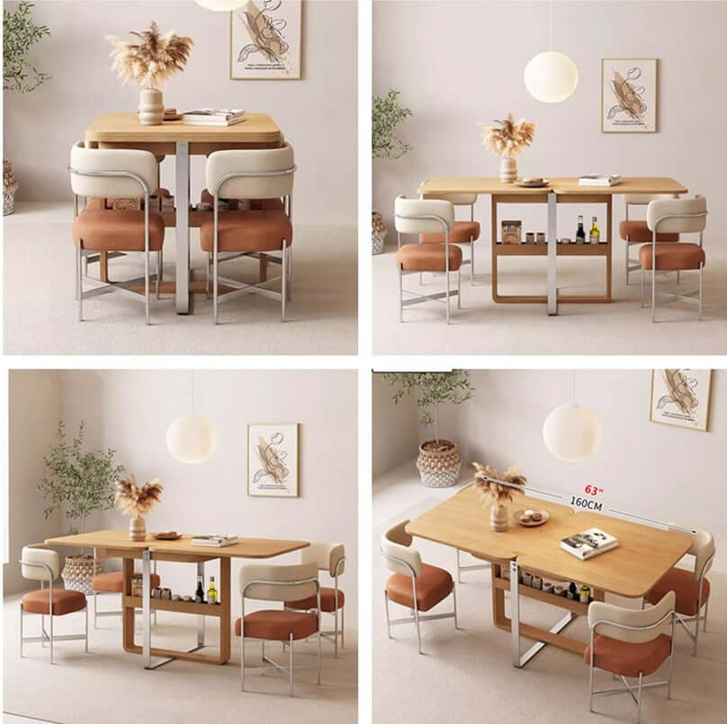 Natural Solid Wood Extendable Dining Table + 4 Chairs Main Product Image Hauptbild