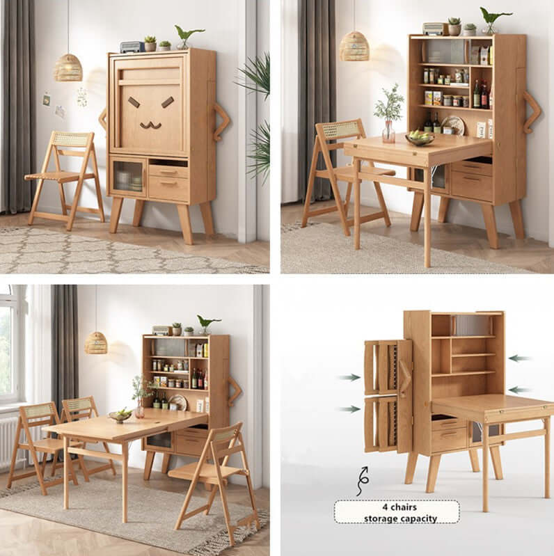 Natural Solid Wood Space-Saving Dining Set With Storage