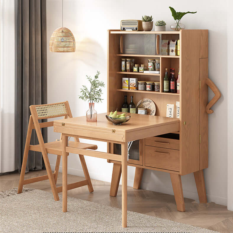 Natural Solid Wood Space-Saving Dining Set With Storage
