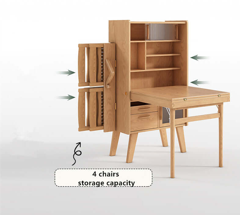Natural Solid Wood Space-Saving Dining Set With Storage