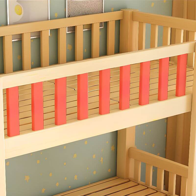 Natural Wood Bunk Bed with Storage Drawers and Ladder