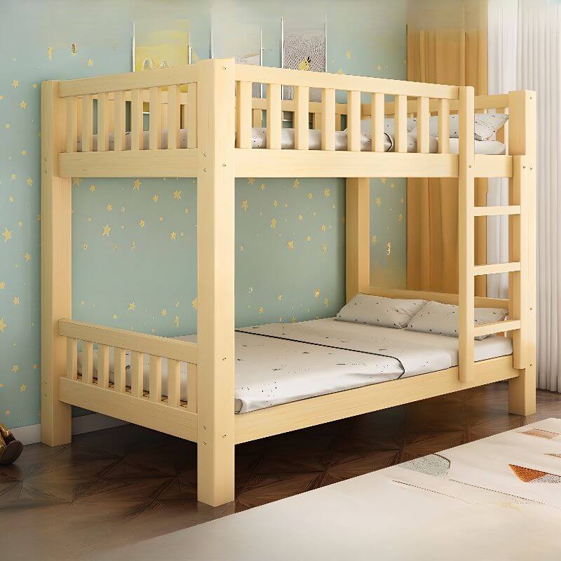 Natural Wood Bunk Bed with Storage Drawers and Ladder