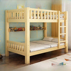 Natural Wood Bunk Bed with Storage Drawers and Ladder