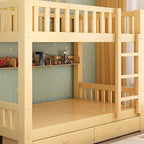 Natural Wood Bunk Bed with Storage Drawers and Ladder